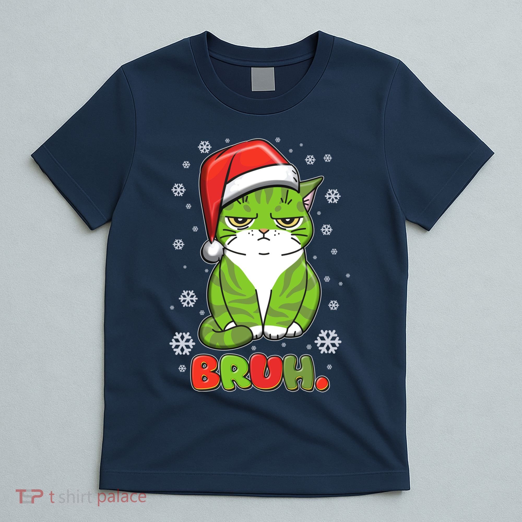 Funny Christmas Bruh Grumpy Grinch Cat T-Shirt