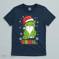 Funny Christmas Bruh Grumpy Grinch Cat T-Shirt thumb 5