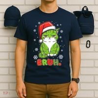 Funny Christmas Bruh Grumpy Grinch Cat T-Shirt thumb 6