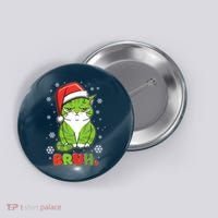 Funny Christmas Bruh Grumpy Grinch Cat Button thumb 0