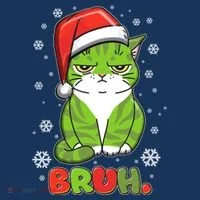 Funny Christmas Bruh Grumpy Grinch Cat Bucket Hat thumb 4