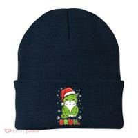 Funny Christmas Bruh Grumpy Grinch Cat Beanie thumb 0