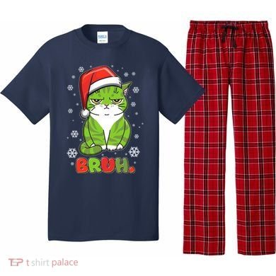 Funny Christmas Bruh Grumpy Grinch Cat Pajama Set