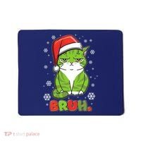 Funny Christmas Bruh Grumpy Grinch Cat Mousepad thumb 0