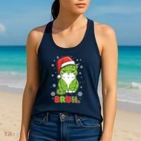 Funny Christmas Bruh Grumpy Grinch Cat Women's Tank Top thumb 2