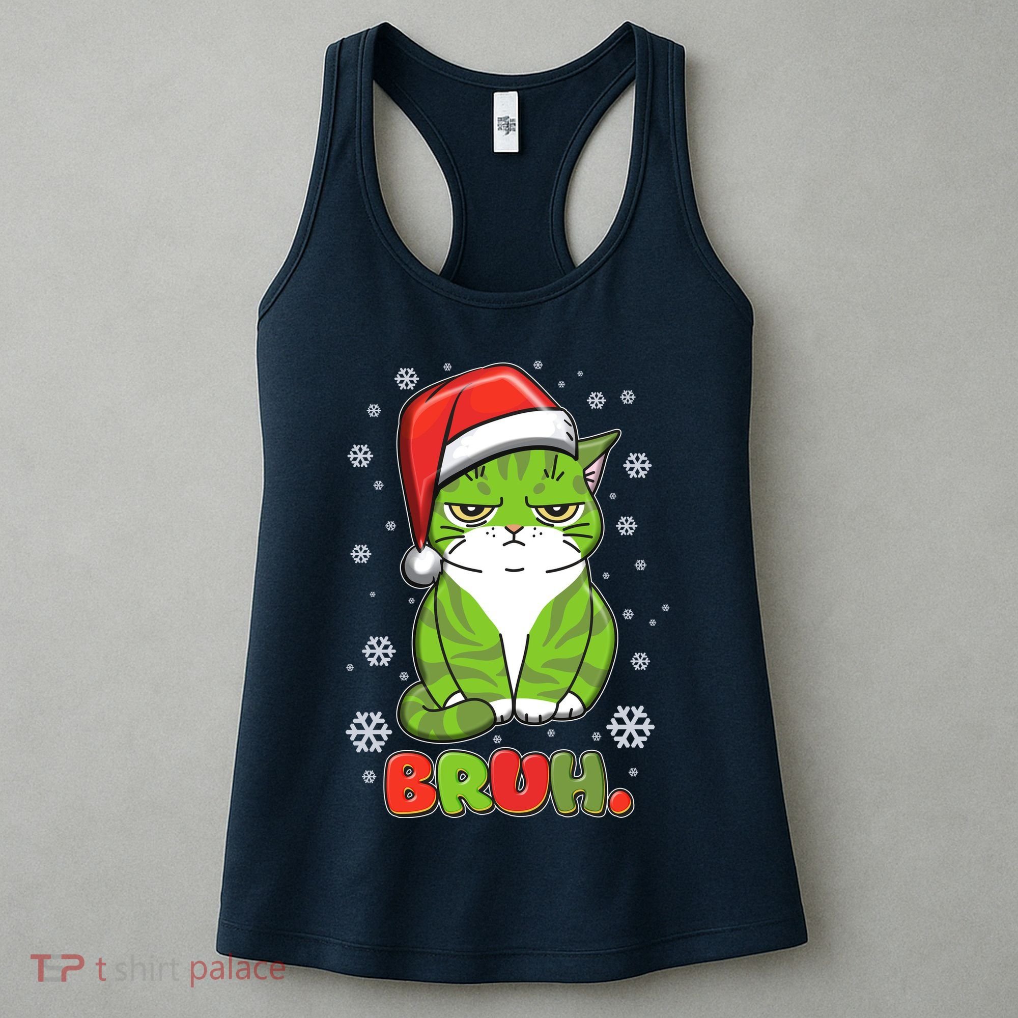 Funny Christmas Bruh Grumpy Grinch Cat Women's Tank Top