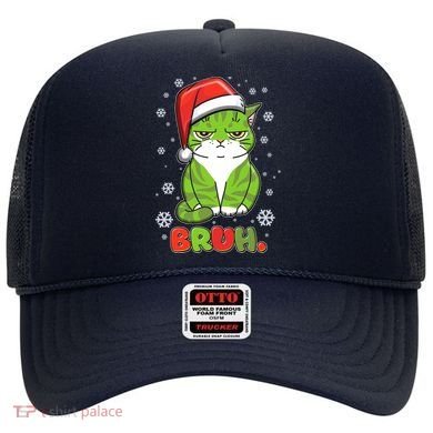 Funny Christmas Bruh Grumpy Grinch Cat Hat