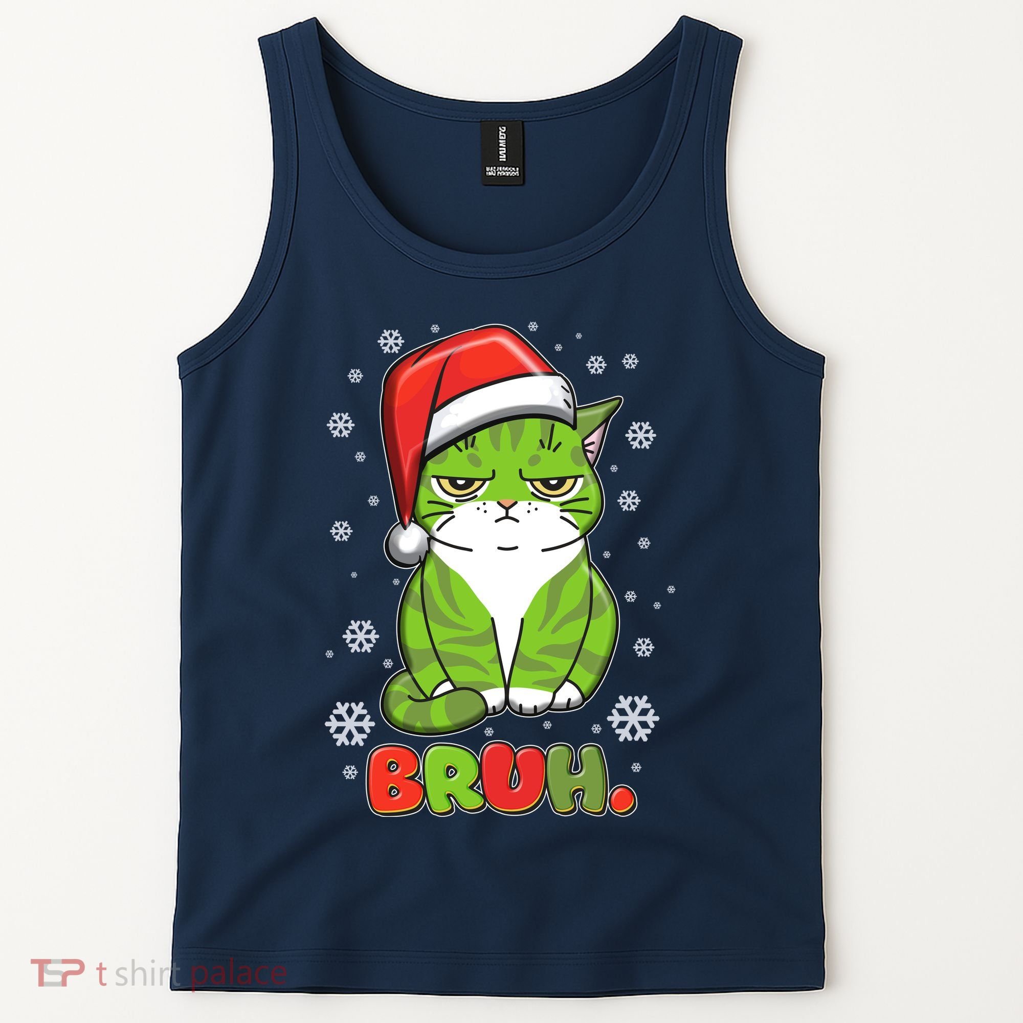 Funny Christmas Bruh Grumpy Grinch Cat Tank Top