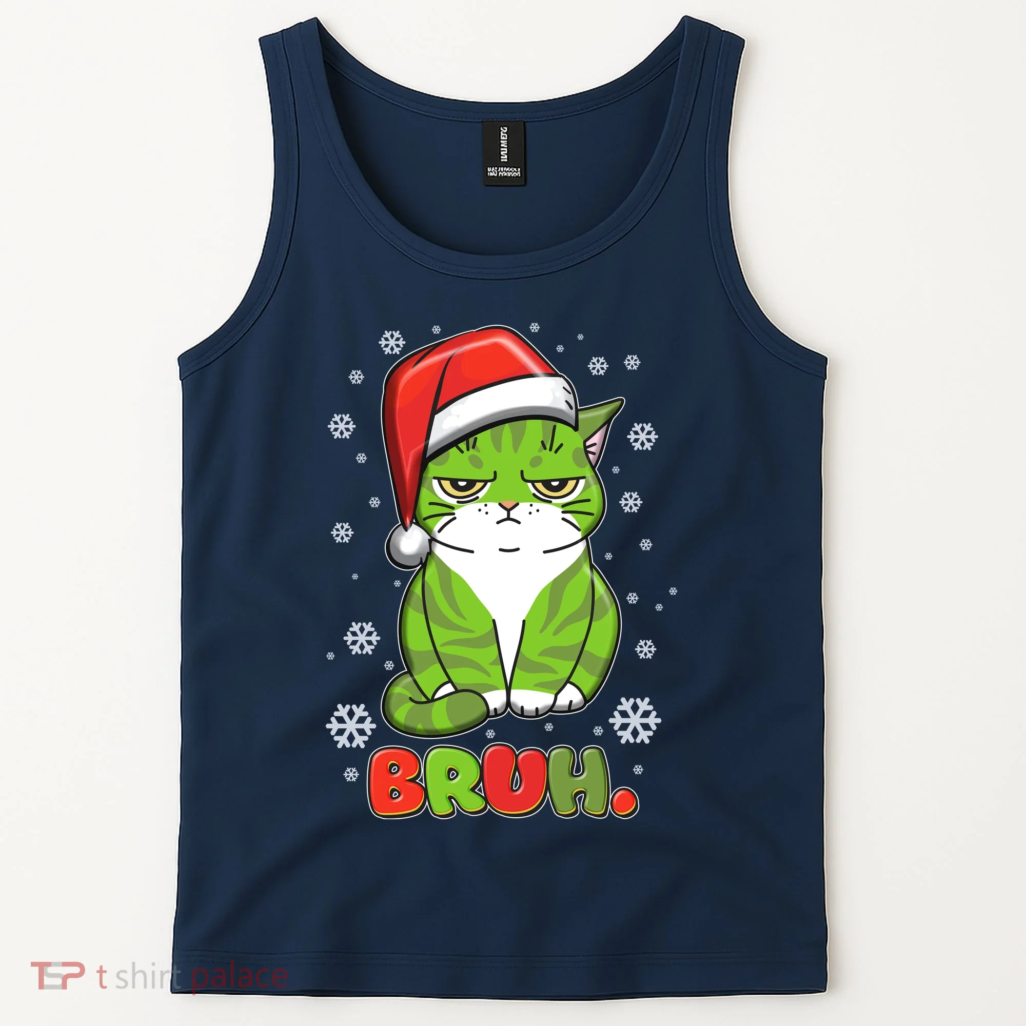 Funny Christmas Bruh Grumpy Grinch Cat Tank Top