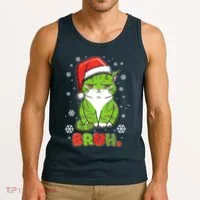 Funny Christmas Bruh Grumpy Grinch Cat Tank Top thumb 3