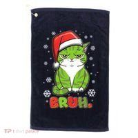 Funny Christmas Bruh Grumpy Grinch Cat Golf Towel thumb 0
