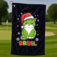 Funny Christmas Bruh Grumpy Grinch Cat Golf Towel thumb 1