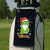 Funny Christmas Bruh Grumpy Grinch Cat Golf Towel thumb 2