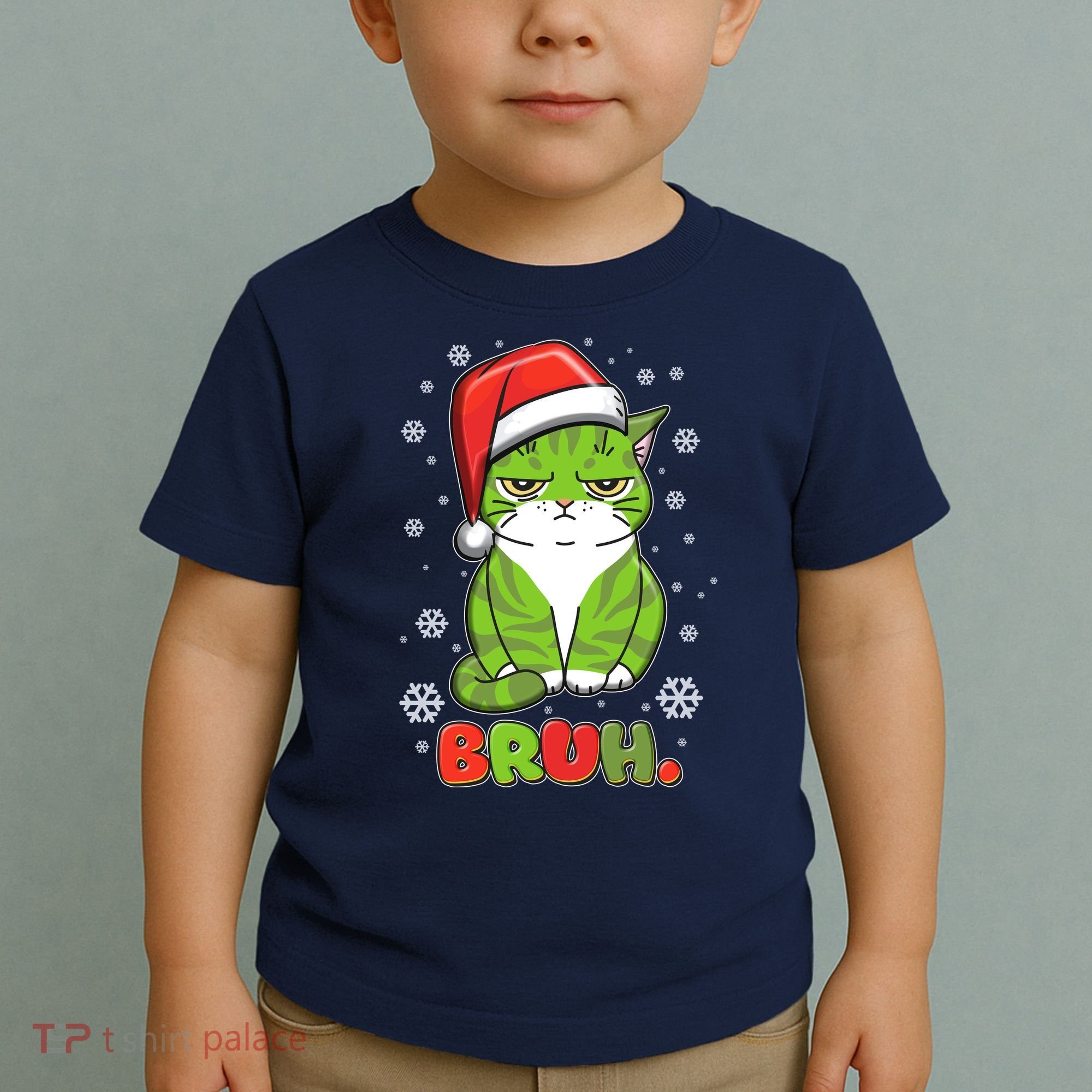 Funny Christmas Bruh Grumpy Grinch Cat Toddler T-Shirt