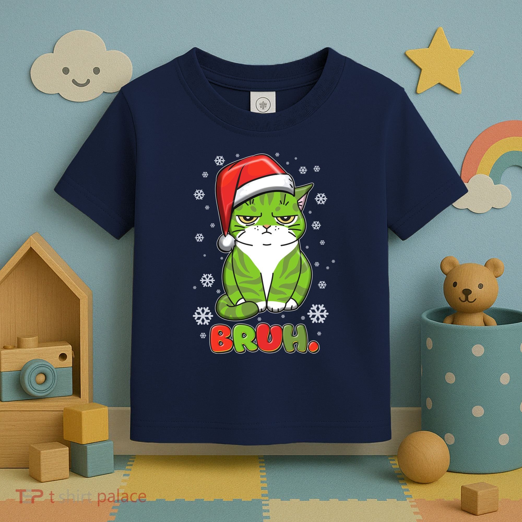 Funny Christmas Bruh Grumpy Grinch Cat Toddler T-Shirt