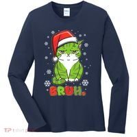 Funny Christmas Bruh Grumpy Grinch Cat Women's Long Sleeve Shirt thumb 0