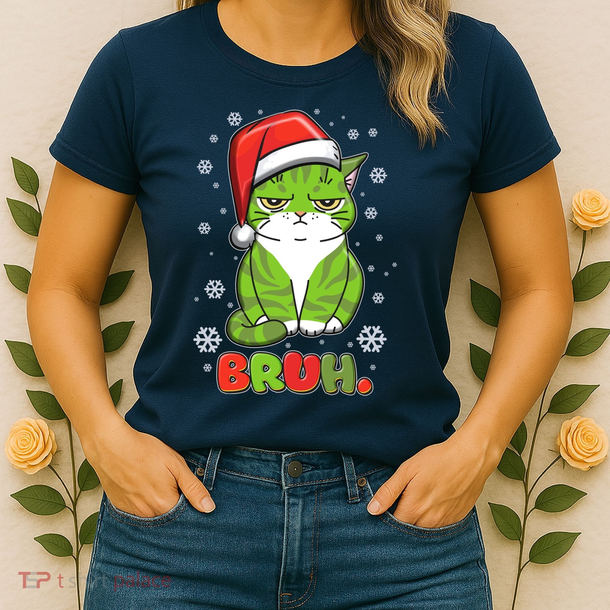 Funny Christmas Bruh Grumpy Grinch Cat Women's T-Shirt