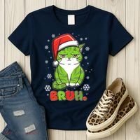 Funny Christmas Bruh Grumpy Grinch Cat Women's T-Shirt thumb 3