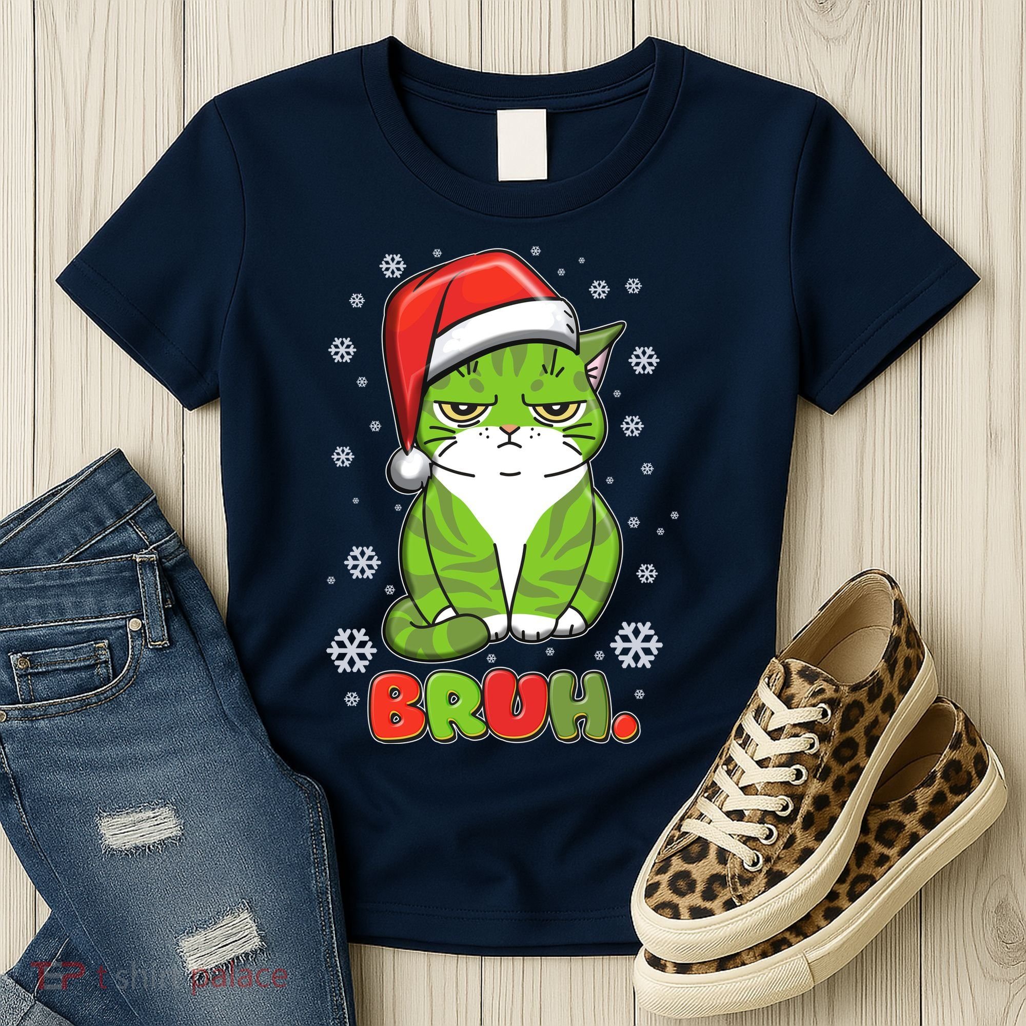 Funny Christmas Bruh Grumpy Grinch Cat Women's T-Shirt