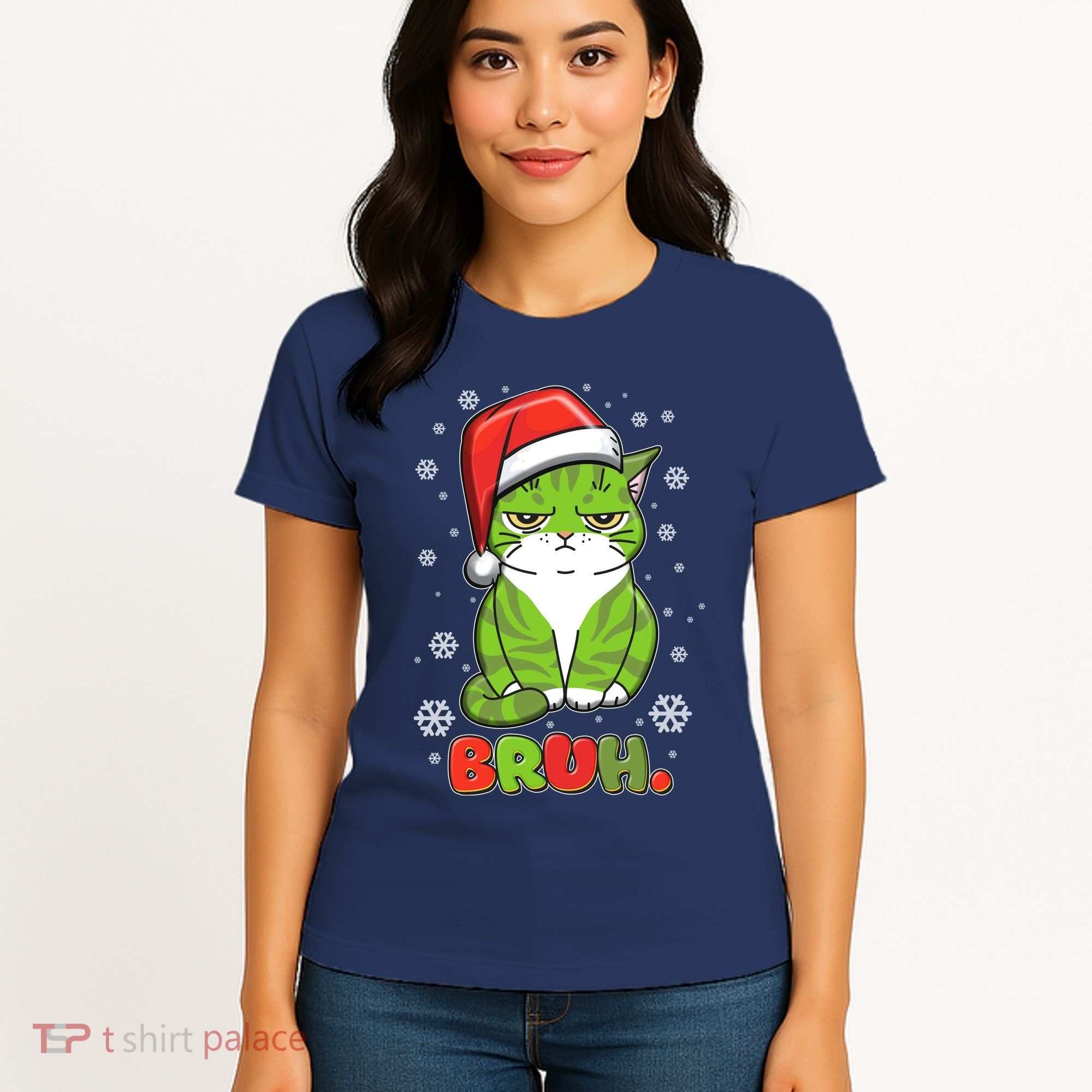Funny Christmas Bruh Grumpy Grinch Cat Women's T-Shirt