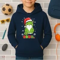 Funny Christmas Bruh Grumpy Grinch Cat Kids Hoodie thumb 2