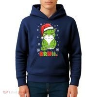 Funny Christmas Bruh Grumpy Grinch Cat Kids Hoodie thumb 4