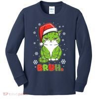 Funny Christmas Bruh Grumpy Grinch Cat Kids Long Sleeve Shirt thumb 0