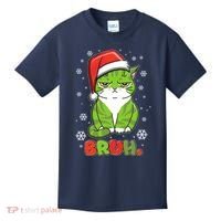 Funny Christmas Bruh Grumpy Grinch Cat Kids T-Shirt thumb 0