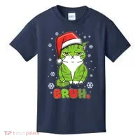 Funny Christmas Bruh Grumpy Grinch Cat Kids T-Shirt thumb 0