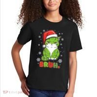 Funny Christmas Bruh Grumpy Grinch Cat Kids T-Shirt thumb 2