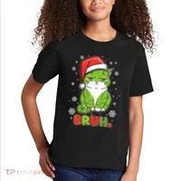 Funny Christmas Bruh Grumpy Grinch Cat Kids T-Shirt thumb 2