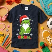 Funny Christmas Bruh Grumpy Grinch Cat Kids T-Shirt thumb 3