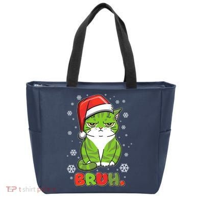 Funny Christmas Bruh Grumpy Grinch Cat Tote Bag