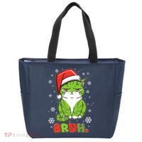 Funny Christmas Bruh Grumpy Grinch Cat Tote Bag thumb 0