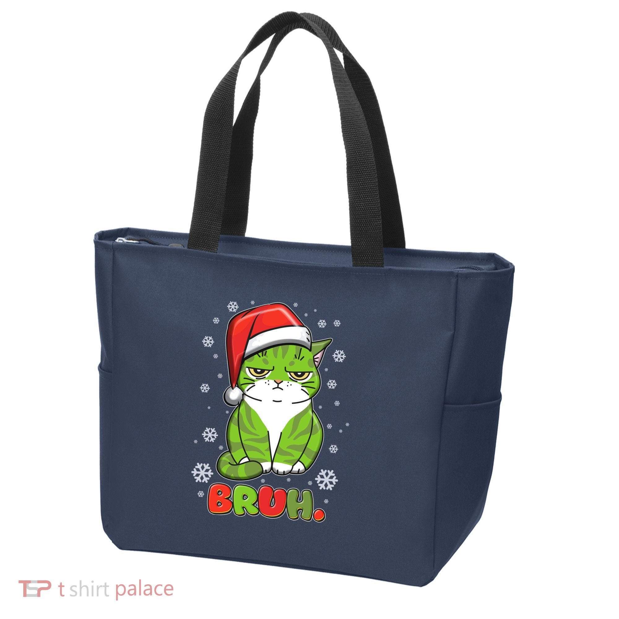 Funny Christmas Bruh Grumpy Grinch Cat Tote Bag