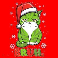 Funny Christmas Bruh Grumpy Grinch Cat Santa Hat thumb 1
