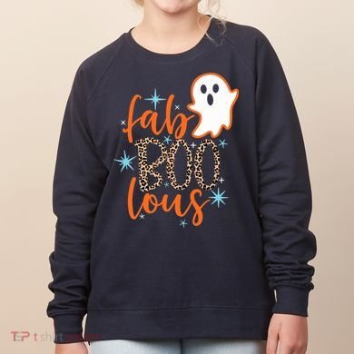 Funny Cute Boo Ghost Halloween Fab-Boo Lous Leopard Women's Sweatshirt