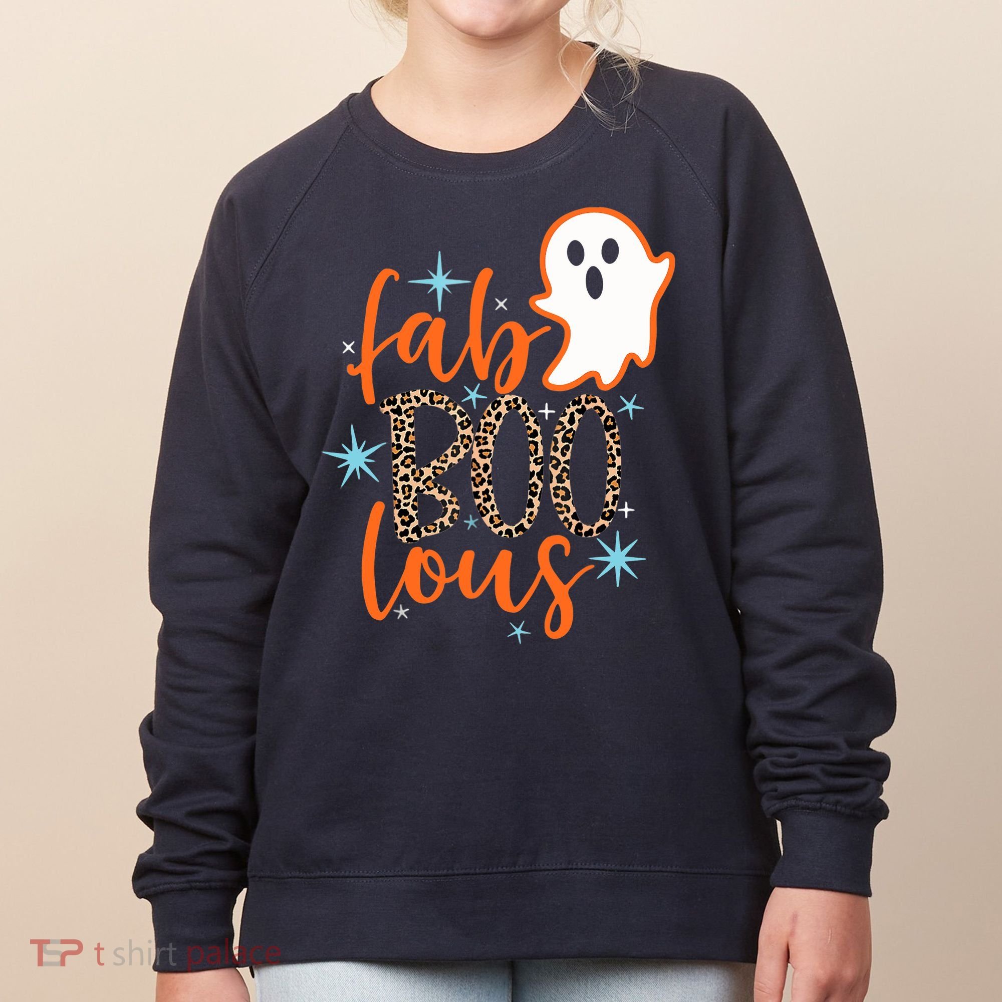 Funny Cute Boo Ghost Halloween Fab-Boo Lous Leopard Women's Sweatshirt