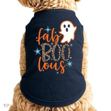 Funny Cute Boo Ghost Halloween Fab-Boo Lous Leopard Doggie Tank