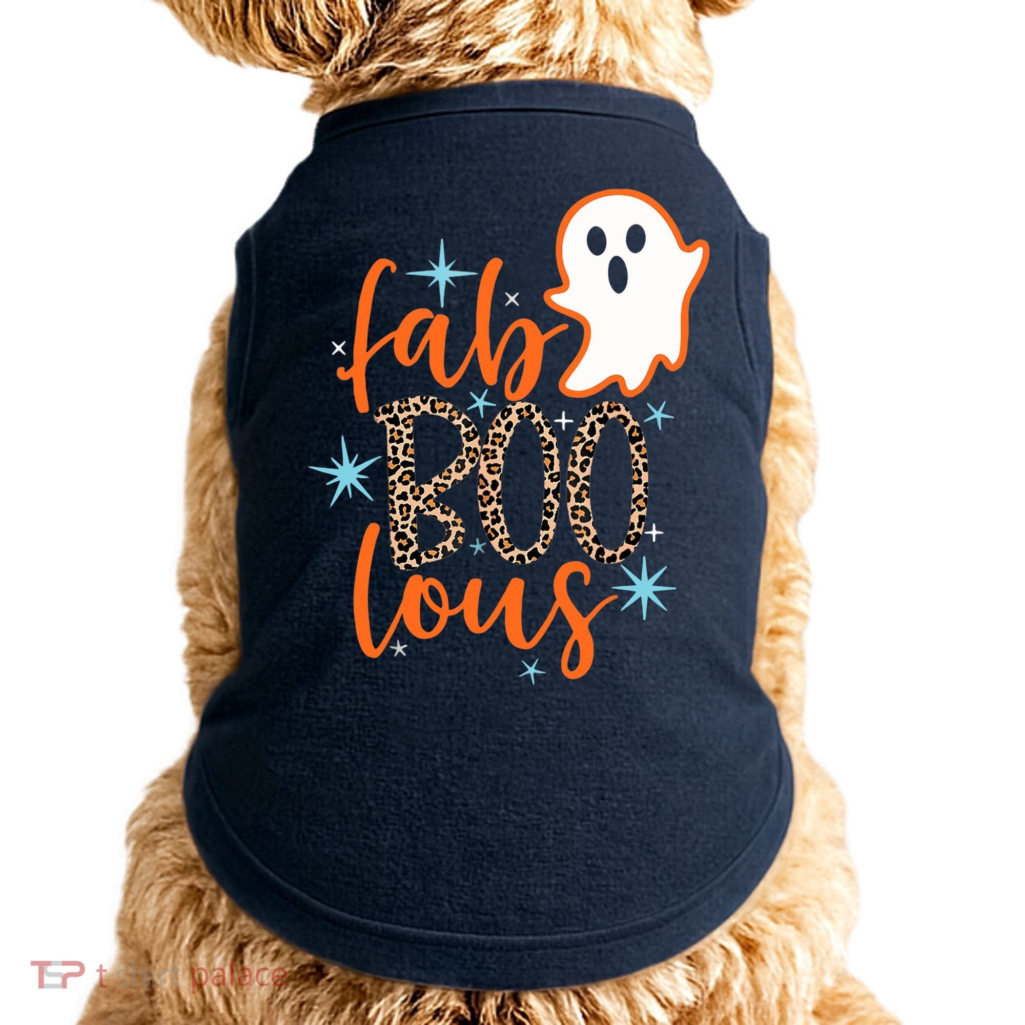 Funny Cute Boo Ghost Halloween Fab-Boo Lous Leopard Doggie Tank