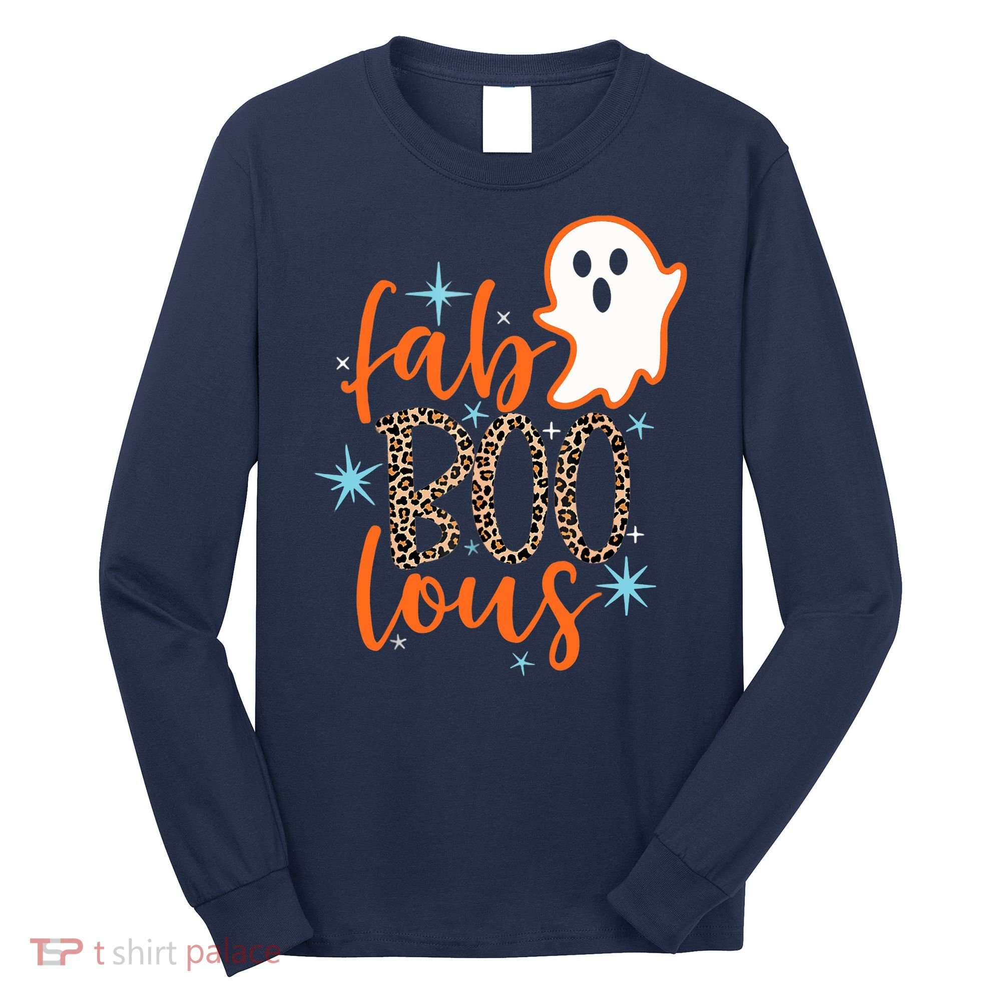 Funny Cute Boo Ghost Halloween Fab-Boo Lous Leopard Long Sleeve Shirt