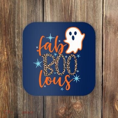 Funny Cute Boo Ghost Halloween Fab-Boo Lous Leopard Coaster