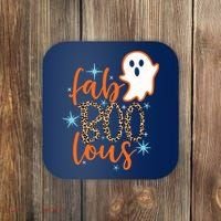 Funny Cute Boo Ghost Halloween Fab-Boo Lous Leopard Coaster thumb 0