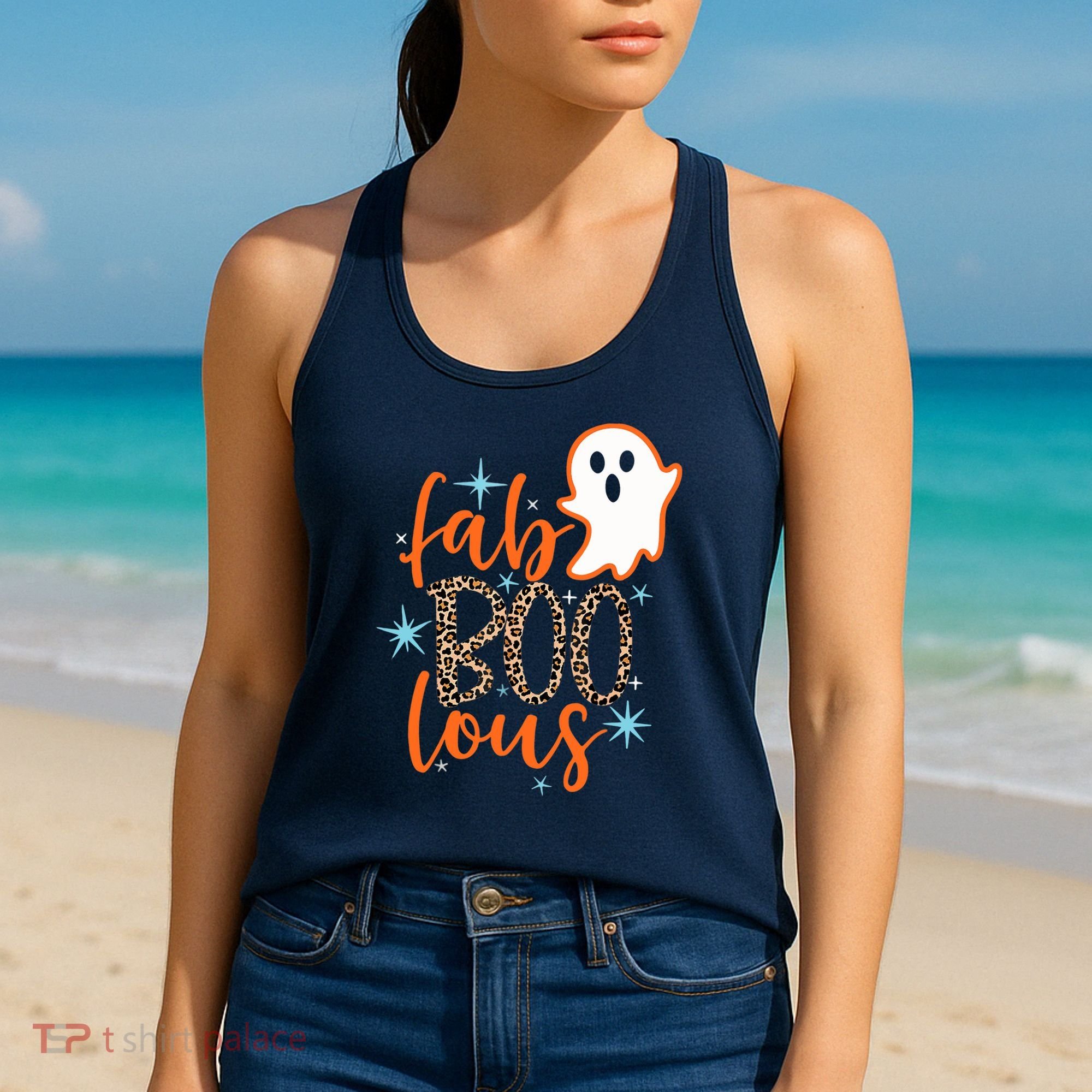 Funny Cute Boo Ghost Halloween Fab-Boo Lous Leopard Women's Tank Top