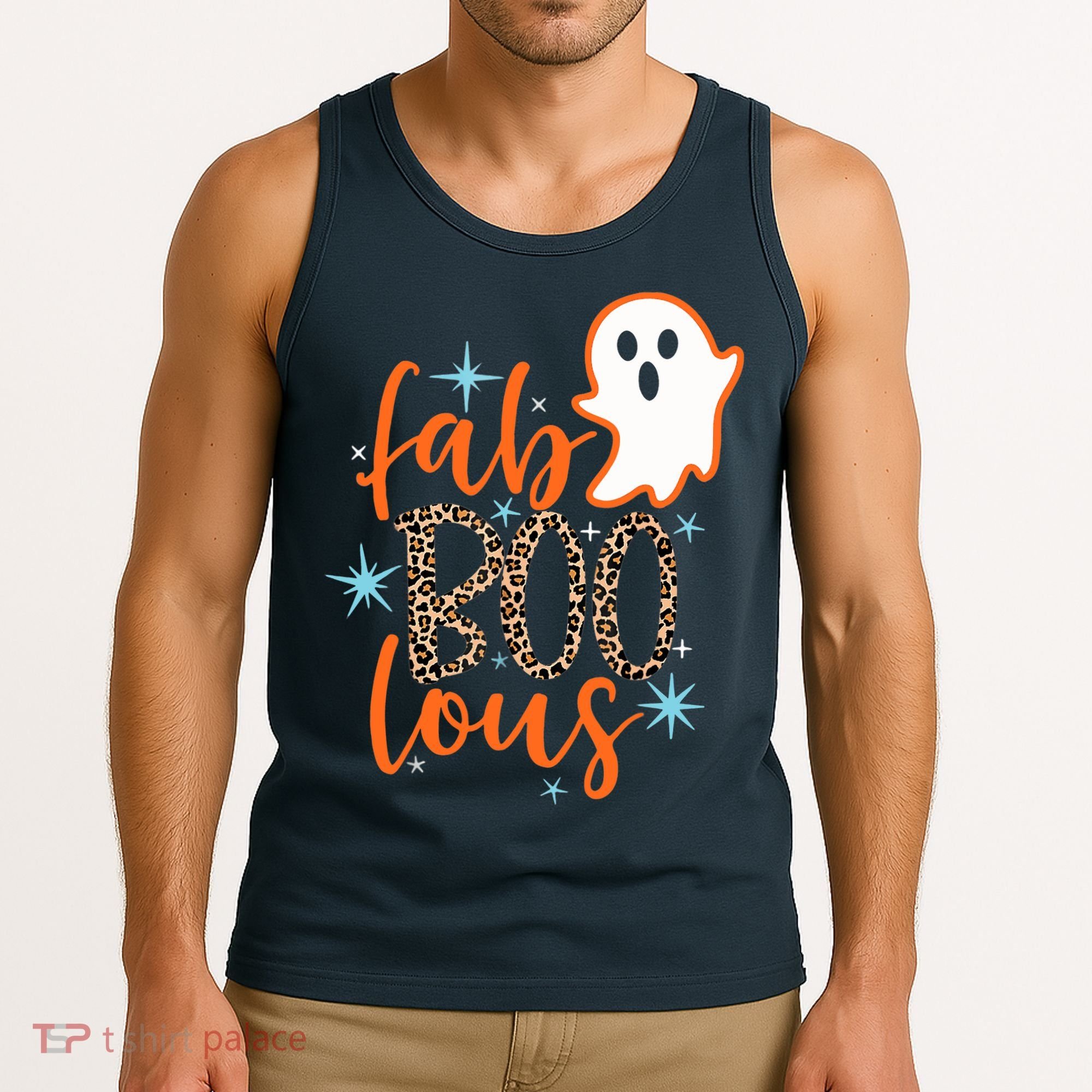 Funny Cute Boo Ghost Halloween Fab-Boo Lous Leopard Tank Top