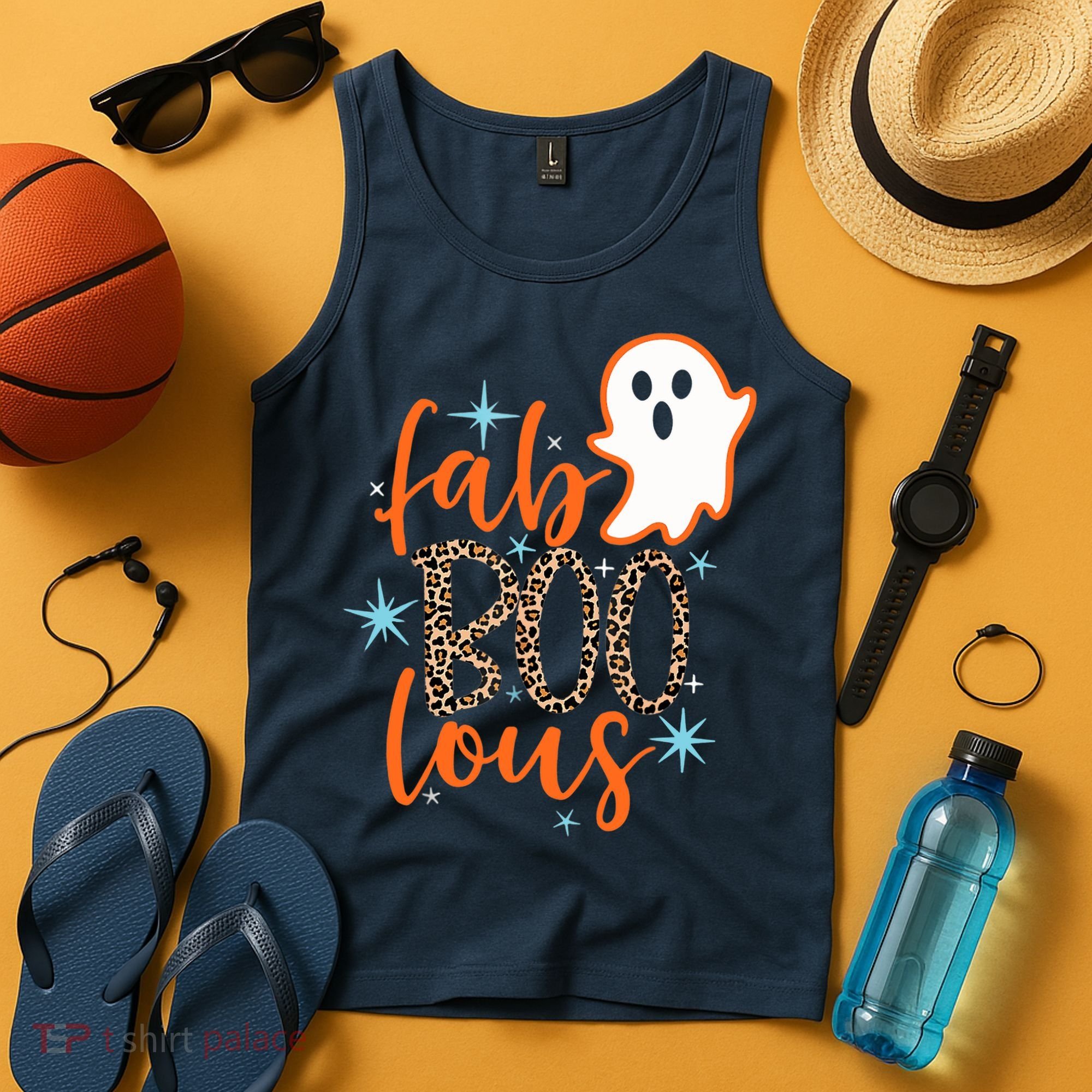 Funny Cute Boo Ghost Halloween Fab-Boo Lous Leopard Tank Top