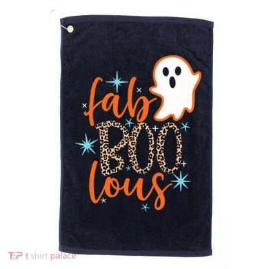 Funny Cute Boo Ghost Halloween Fab-Boo Lous Leopard Golf Towel