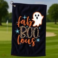Funny Cute Boo Ghost Halloween Fab-Boo Lous Leopard Golf Towel thumb 1