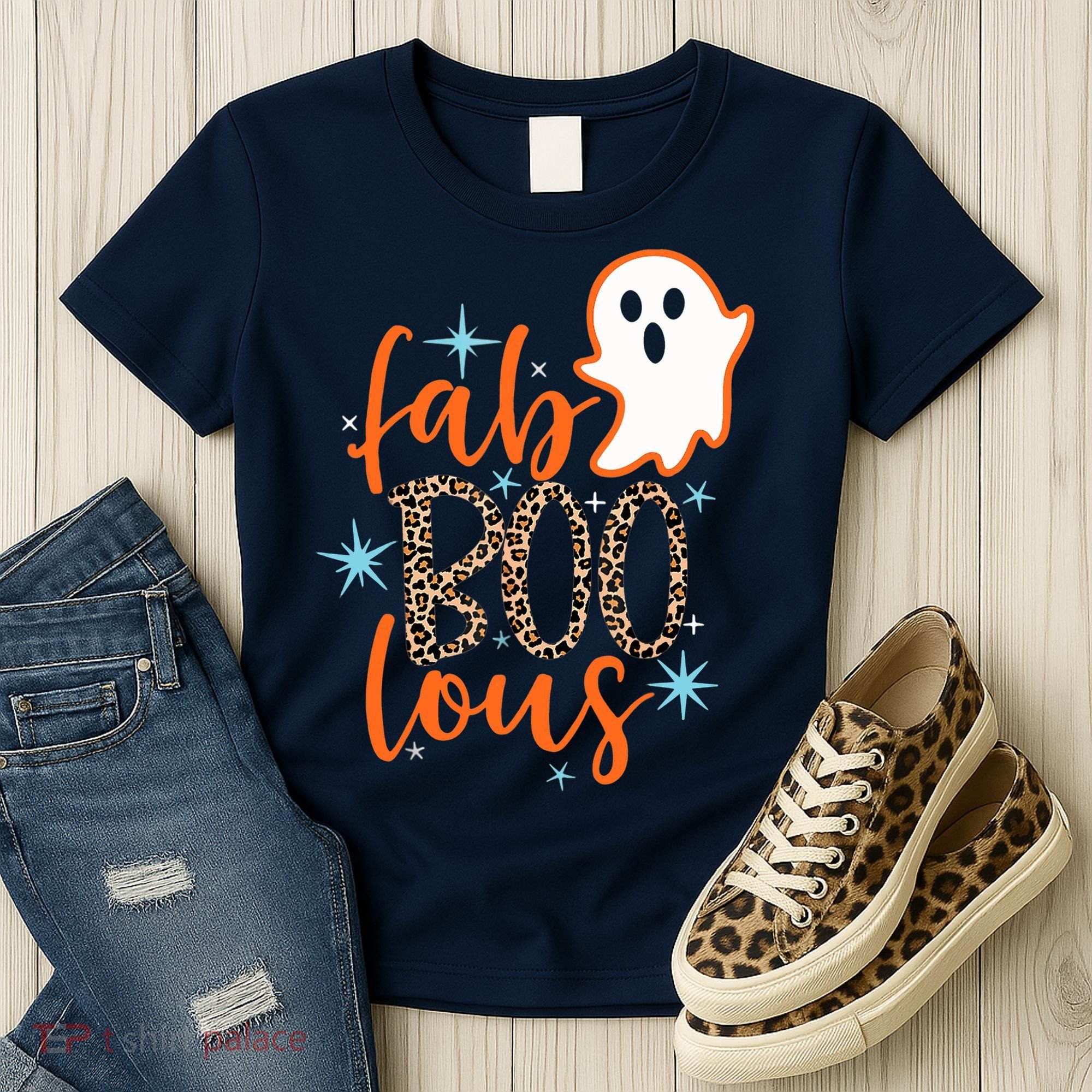 Funny Cute Boo Ghost Halloween Fab-Boo Lous Leopard Women's T-Shirt