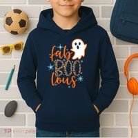Funny Cute Boo Ghost Halloween Fab-Boo Lous Leopard Kids Hoodie thumb 2